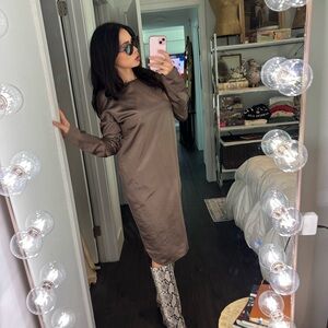 Marni Elegant Brown Long Sleeve Silky Dolman Sleeve Dress 38